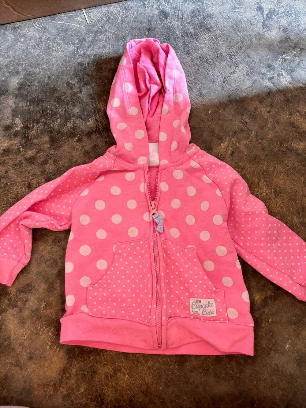 Carter's Pink & White Polka Dot Zip-Up Hoodie Jacket 12 Months